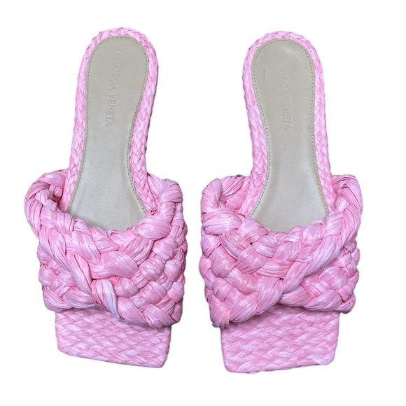 Bottega Veneta Pink Raffia Stretch Flat Sandals in Blossom Size 36 / US 6 - Picture 12 of 14